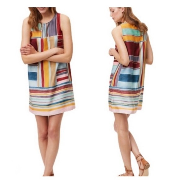 Loft Outlet Petite Abstract Block Stripe Print Multi Colorful Shift Dress. Sz SP - Picture 1 of 12